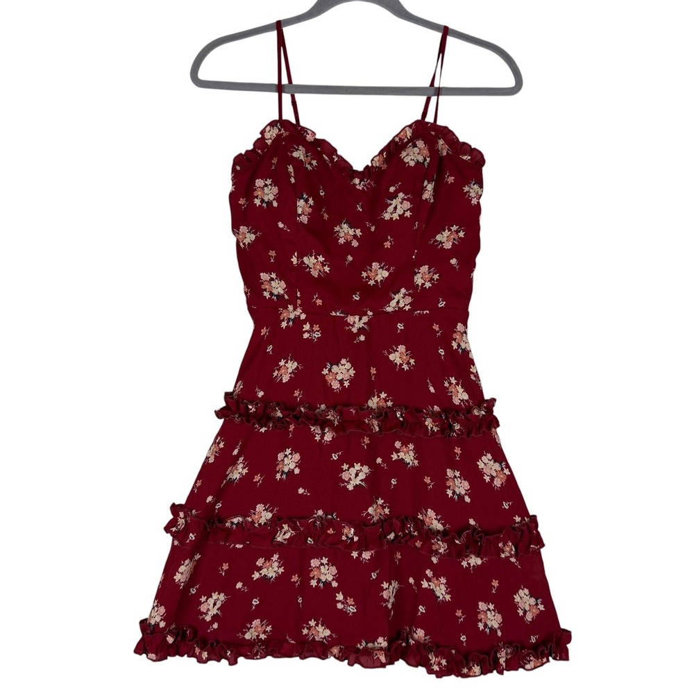 Blue Rain Dress Womens XS Red Floral Sweetheart Ruffle Mini Sundress Party